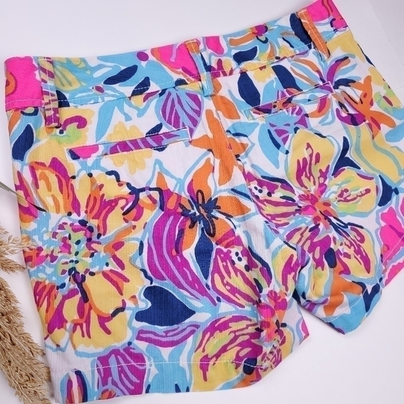 Lilly Pulitzer The Callahan Pink Yellow White Floral Cotton Shorts Size 0 - Picture 3 of 11